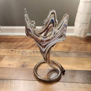 Vtg Sooner/Murano/Ozark Style Art Glass Swirl Vase Coiled Base Handcrafted MCM